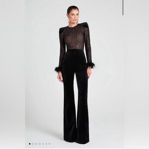 NADINE MERABI Monique Black Velvet, Sequins and Lace Jumpsuit NWT